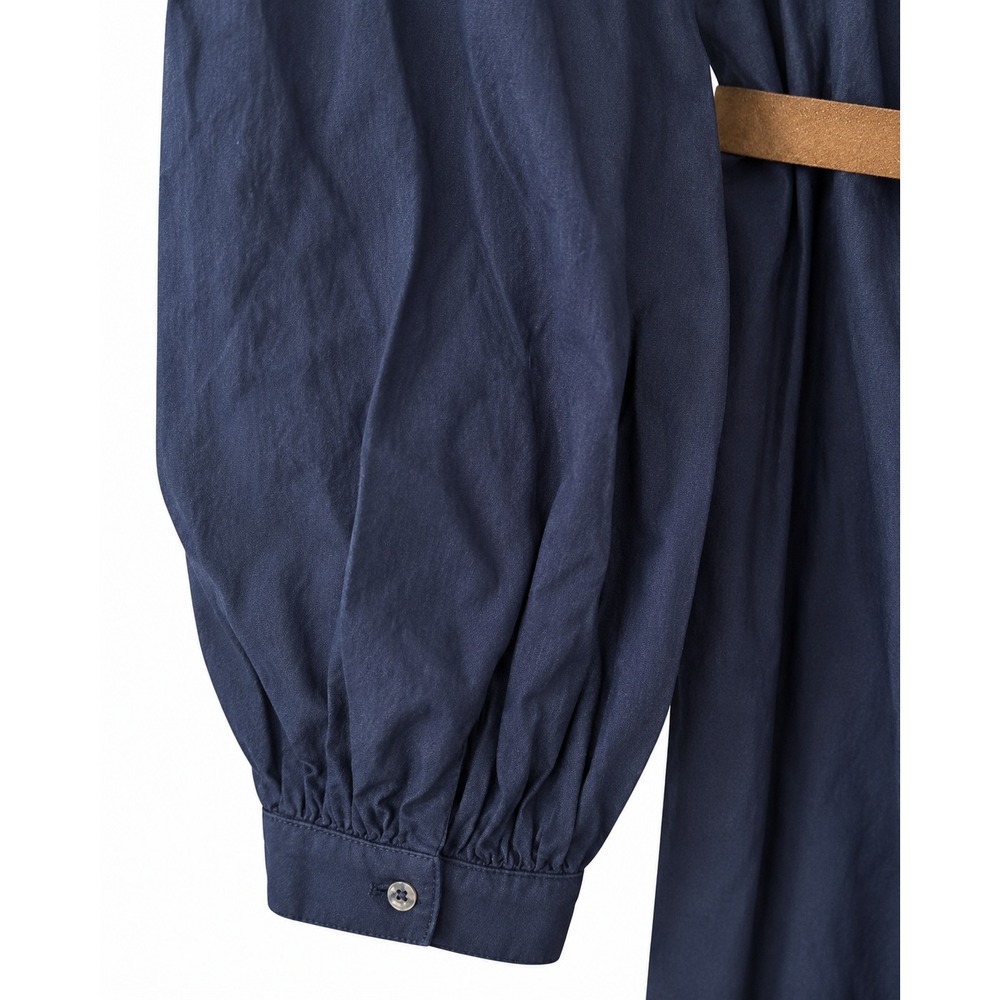 Xirena Midi Dress Wns Medium Navy Blue Excellent Cotton Ruffle Belted Long Slv - Picture 13 of 16